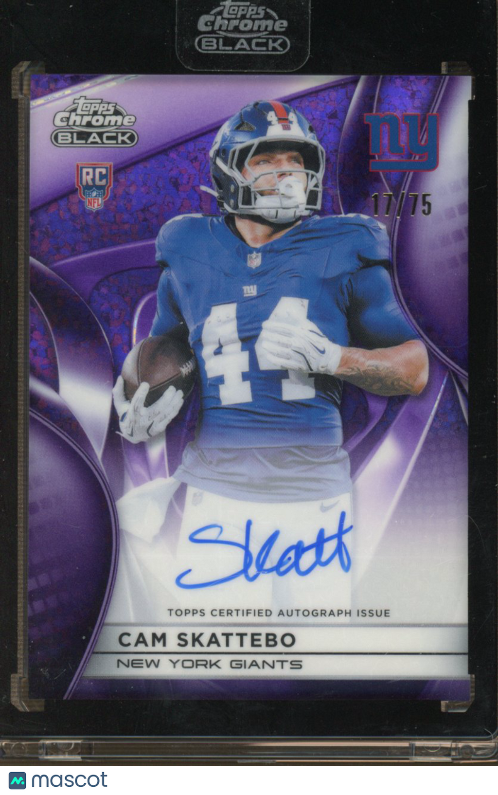 2025 Topps Chrome Black Cam Skattebo Rookie Purple Mini Diamond Auto 17/75 RC