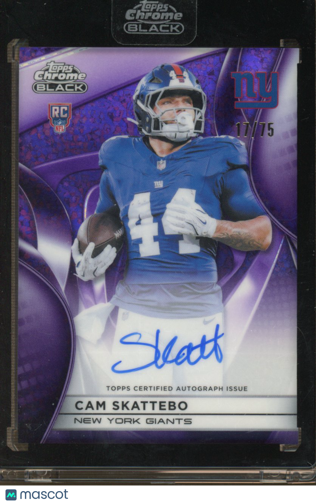 2025 Topps Chrome Black Cam Skattebo Rookie Purple Mini Diamond Auto 17/75 RC