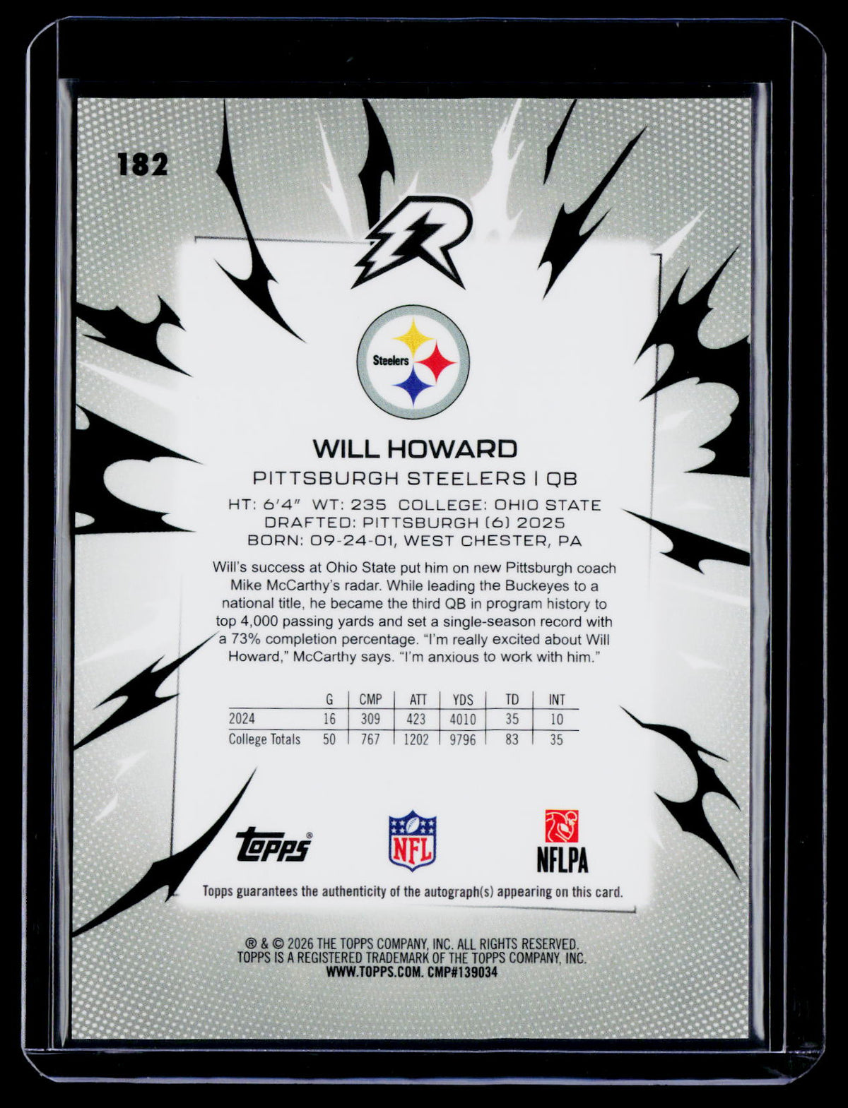 2025 Topps Resurgence Will Howard Rookie Gold Surge Auto 5/50 RC