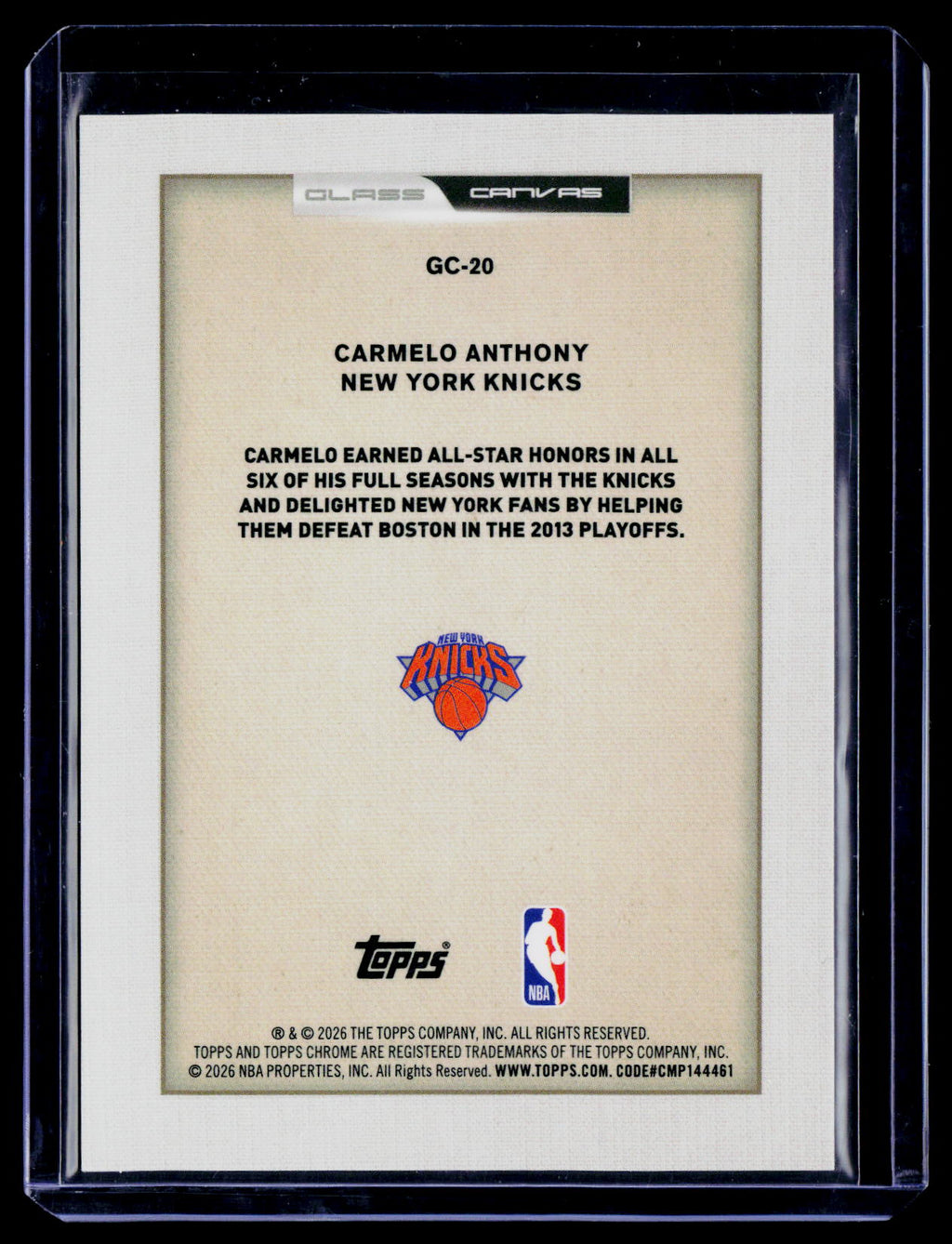 2025-26 Topps Chrome Update Carmelo Anthony Glass Canvas