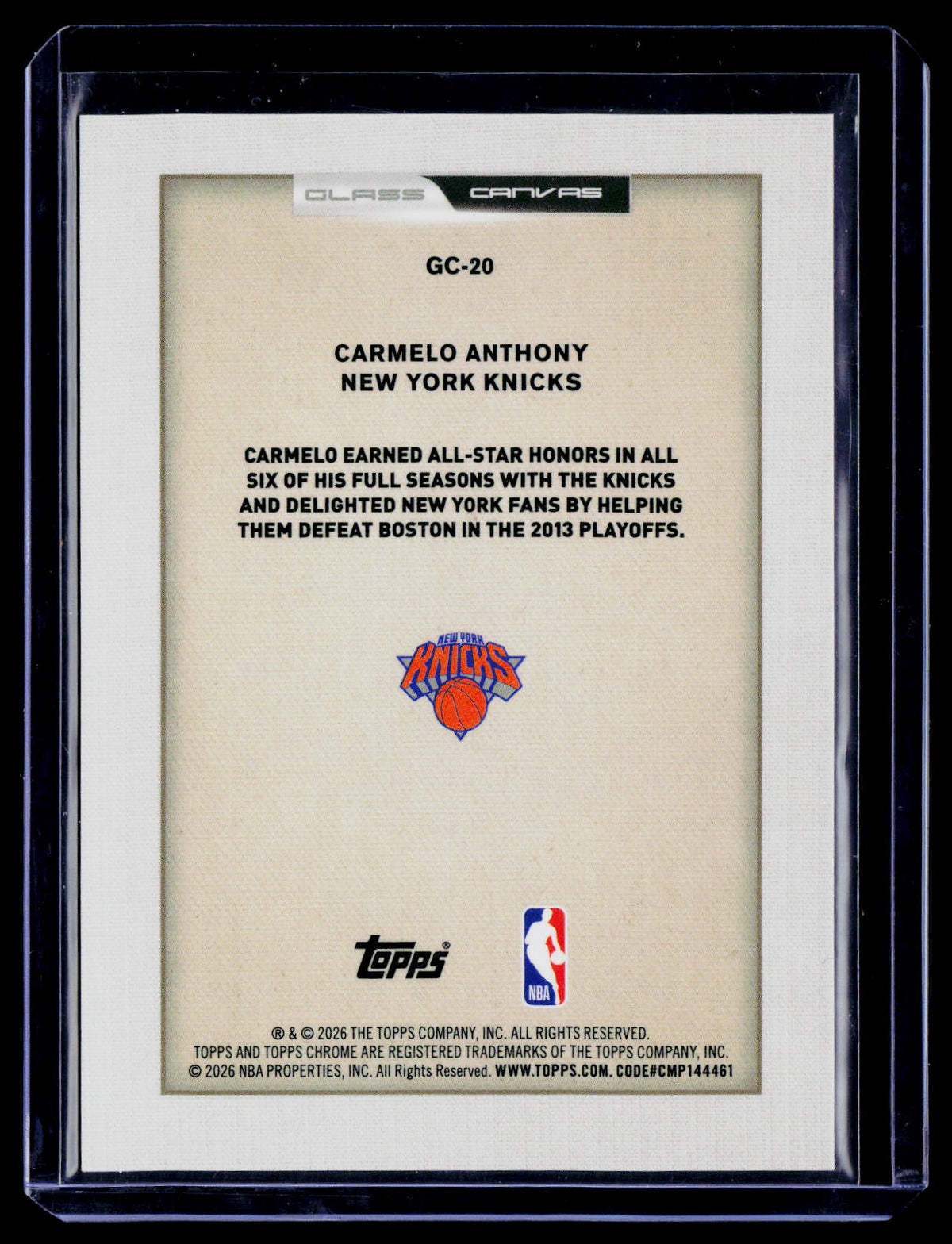 2025-26 Topps Chrome Update Carmelo Anthony Glass Canvas