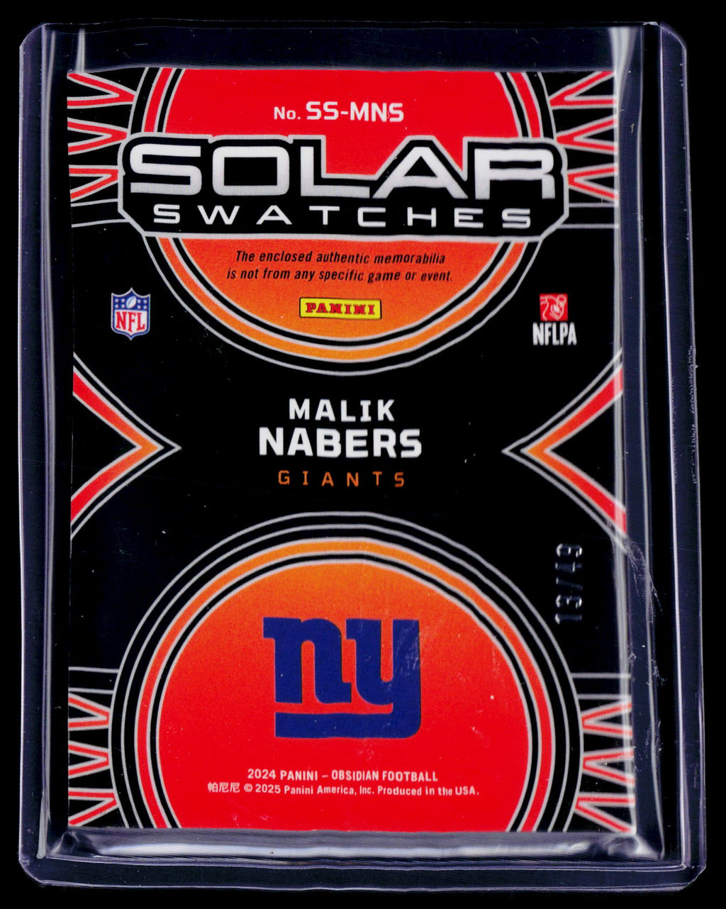 2024 Obsidian Malik Nabers Rookie Solar Swatches Patch 13/49 RC
