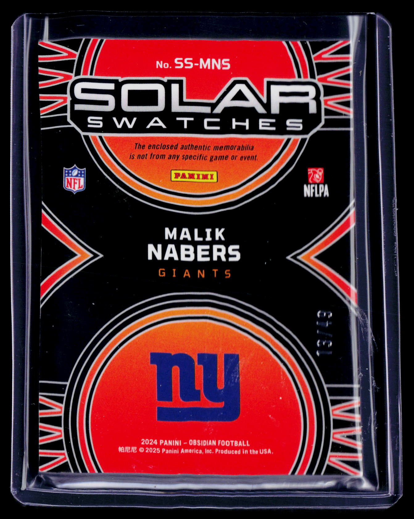 2024 Obsidian Malik Nabers Rookie Solar Swatches Patch 13/49 RC