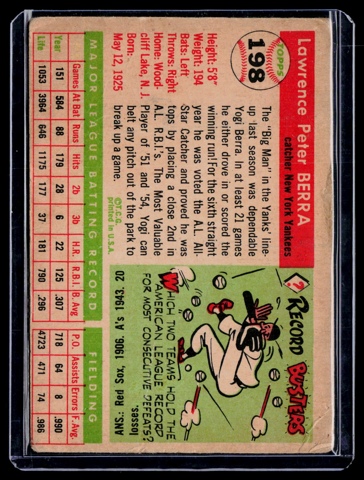 1955 Topps Yogi Berra 198 Poor Condition A