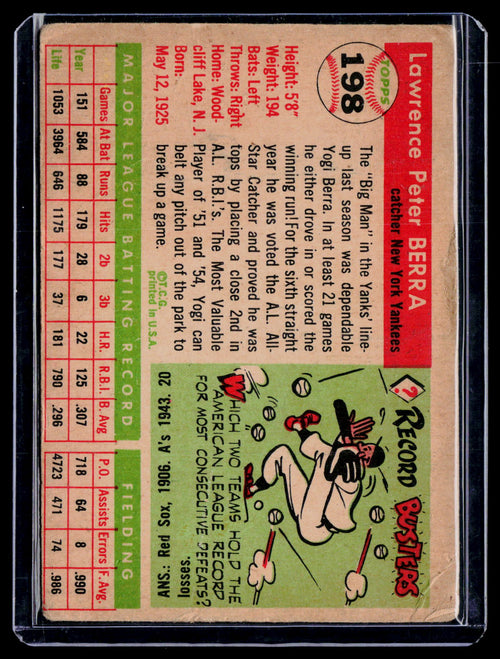 1955 Topps Yogi Berra 198 Poor Condition A