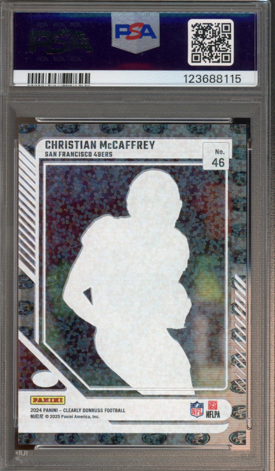 2024 Panini Clearly Donruss Christian McCaffrey Team Logos 1/7 PSA 9