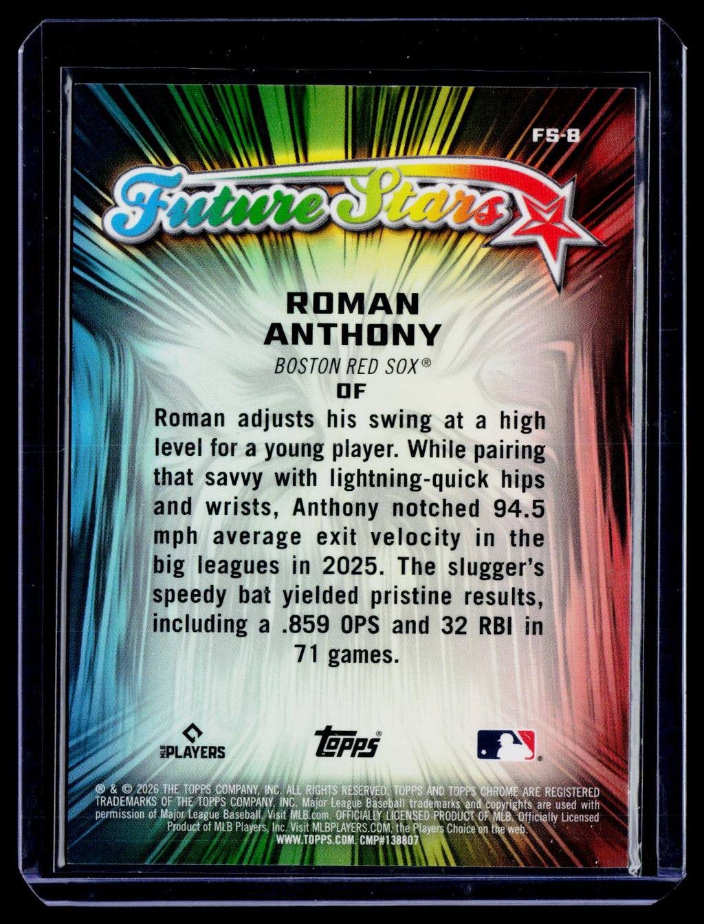 2026 Topps Chrome Logofractor Roman Anthony Rookie Future Stars Purple 47/75