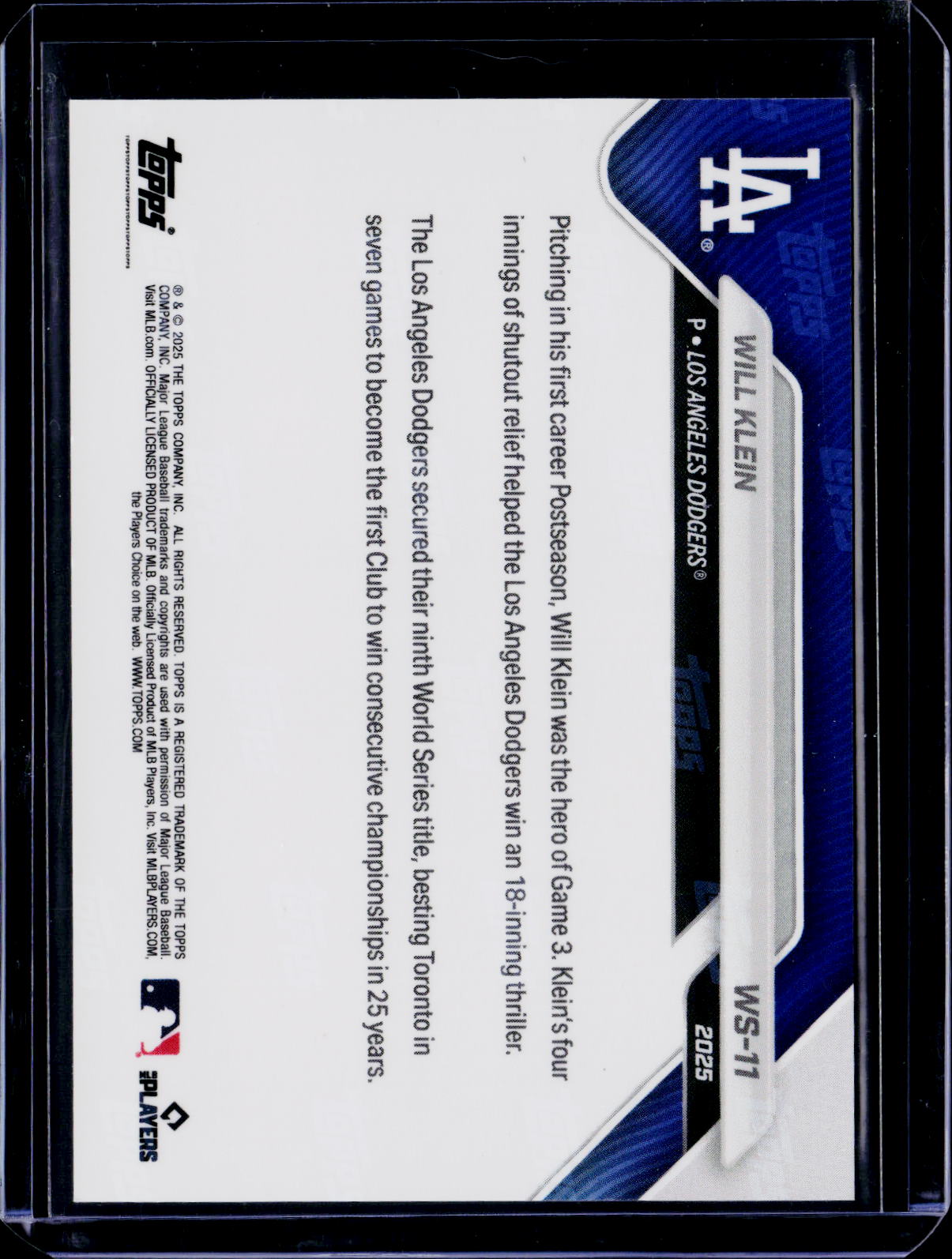 2025 Topps Now Will Klein World Series Champs Orange 25/25