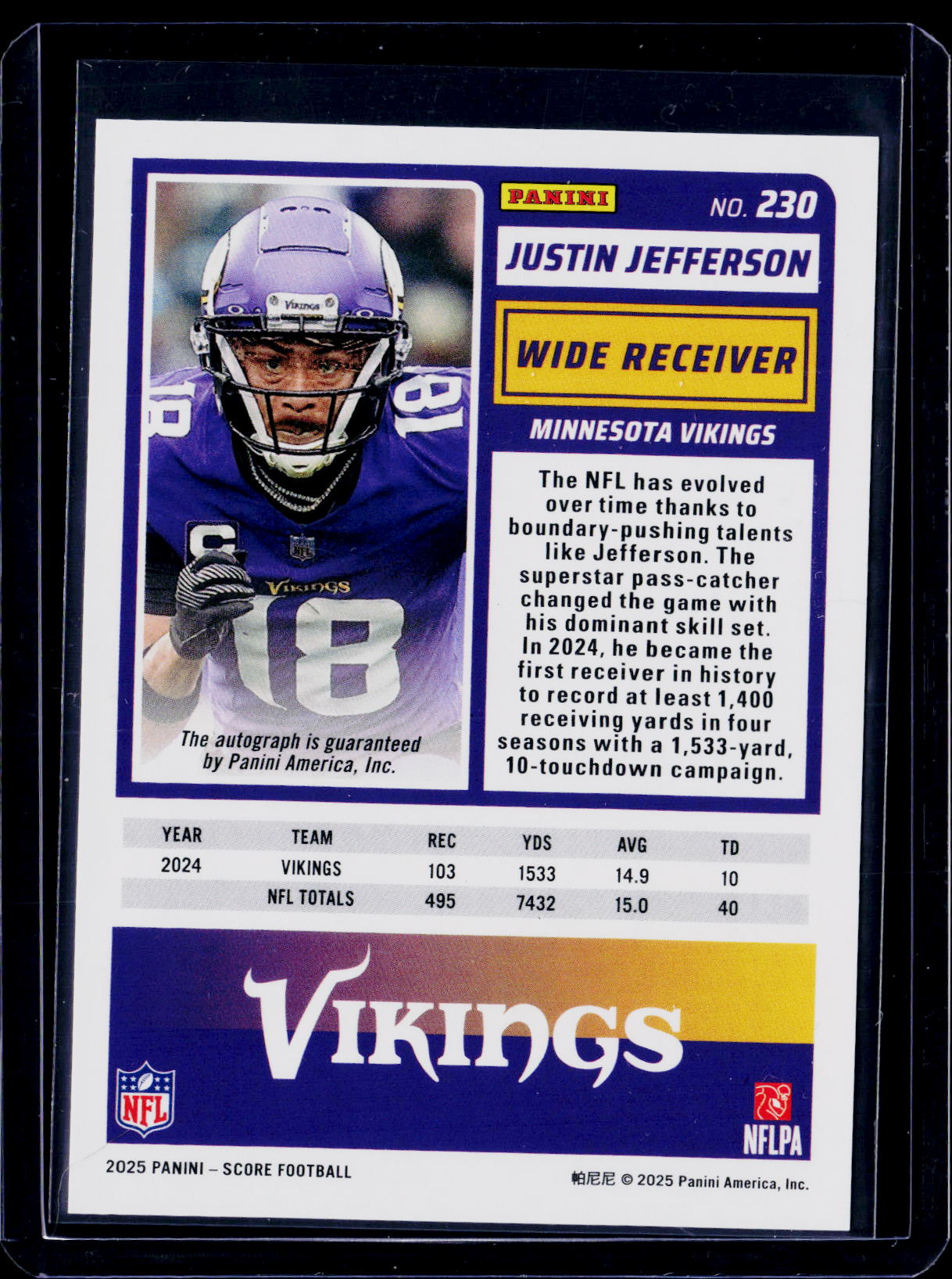 2025 Score Justin Jefferson Gold Zone Auto 09/50