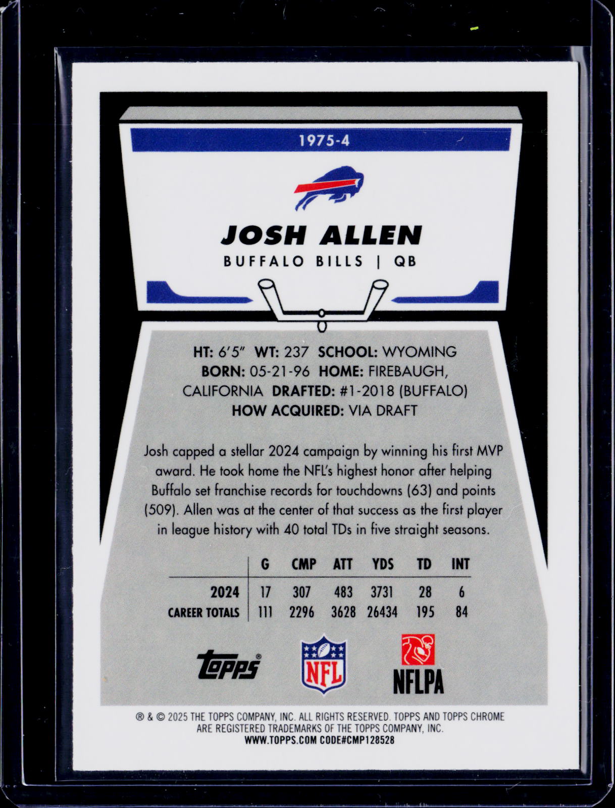 2025 Topps Chrome Josh Allen Topps 1975 Blue 034/150