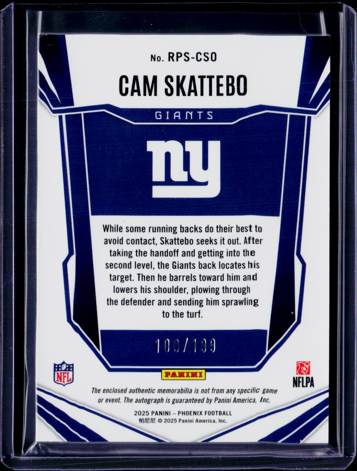 2025 Phoenix Cam Skattebo Jumbo Rookie Patch Auto /199