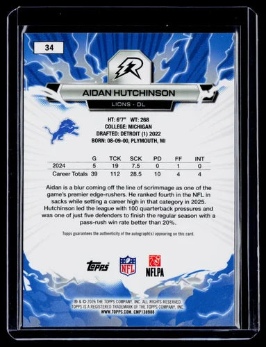 2025 Topps Resurgence Aidan Hutchinson Gold Static Auto 43/50