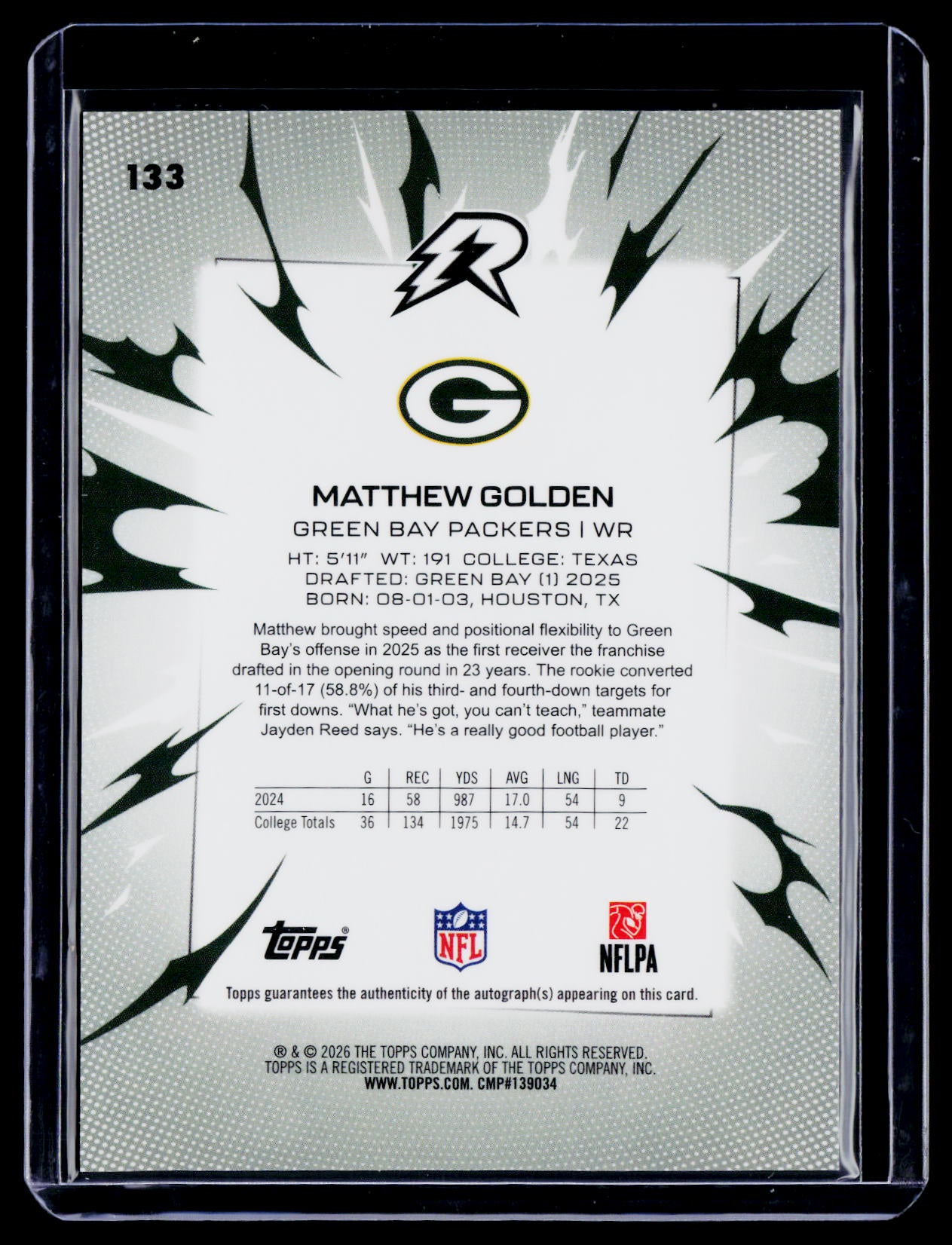 2025 Topps Resurgence Matthew Golden Rookie Silver Surge Auto RC