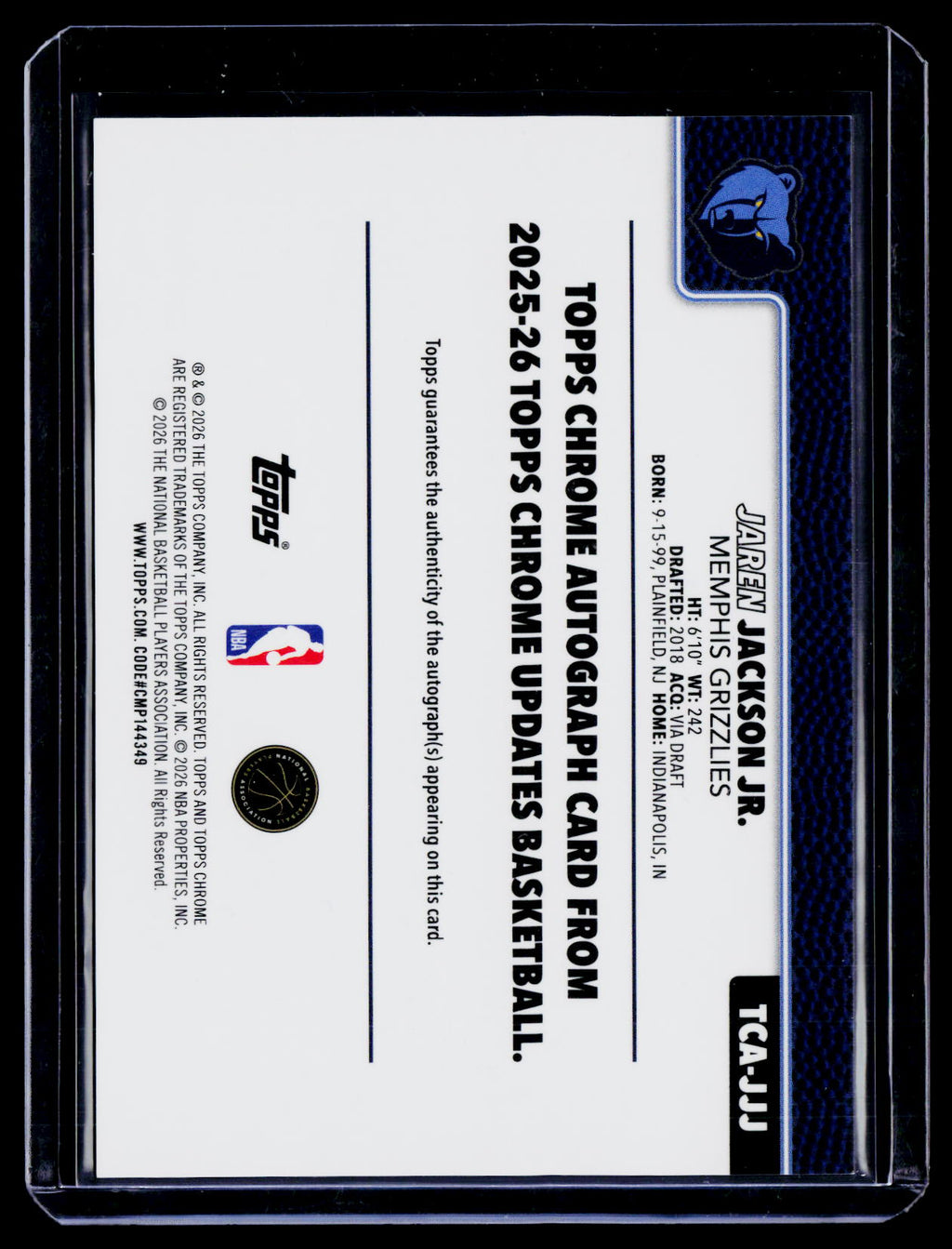 2025 Topps Chrome Update Jaren Jackson Jr. Purple Geometric Auto 52/75