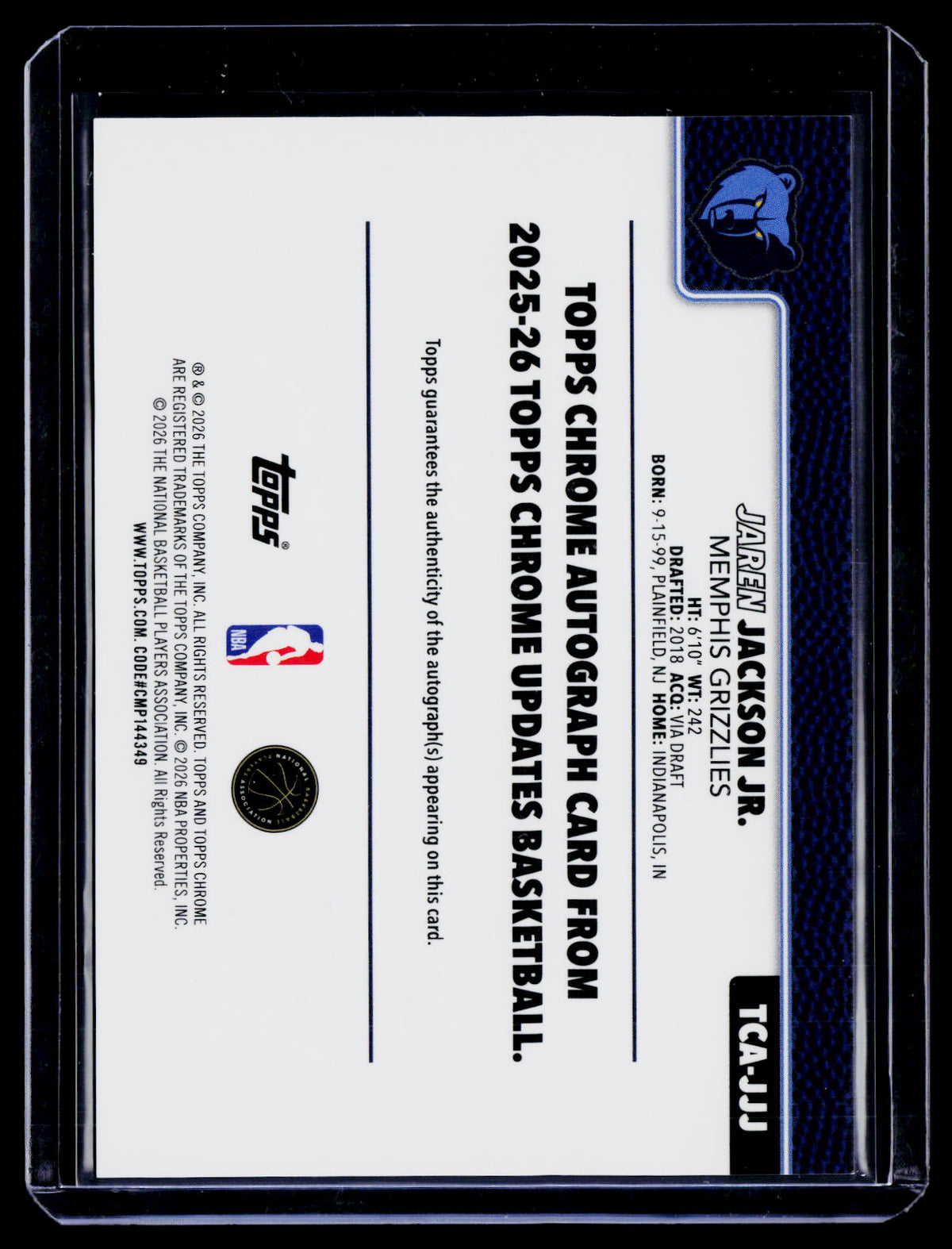 2025 Topps Chrome Update Jaren Jackson Jr. Purple Geometric Auto 52/75