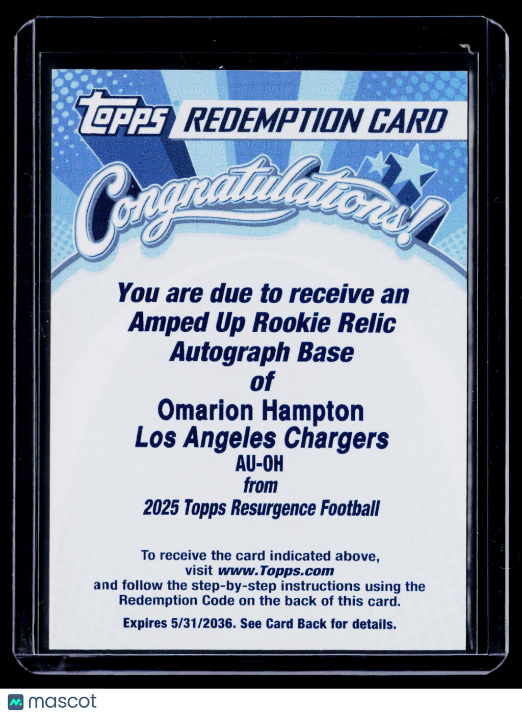 2025 Topps Resurgence Omarion Hampton Amped Up Rookie Patch Auto RPA REDEMPTION