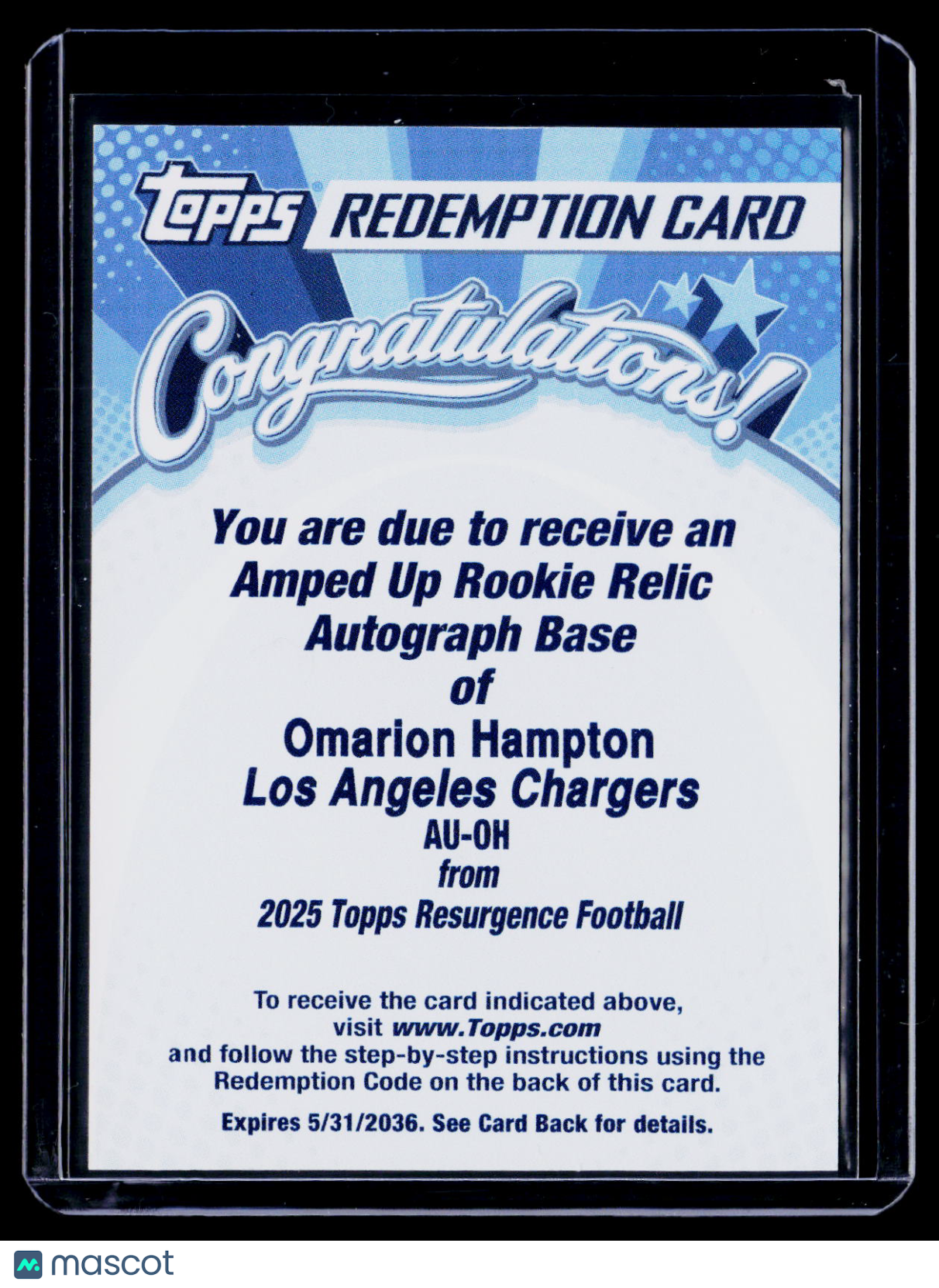 2025 Topps Resurgence Omarion Hampton Amped Up Rookie Patch Auto RPA REDEMPTION