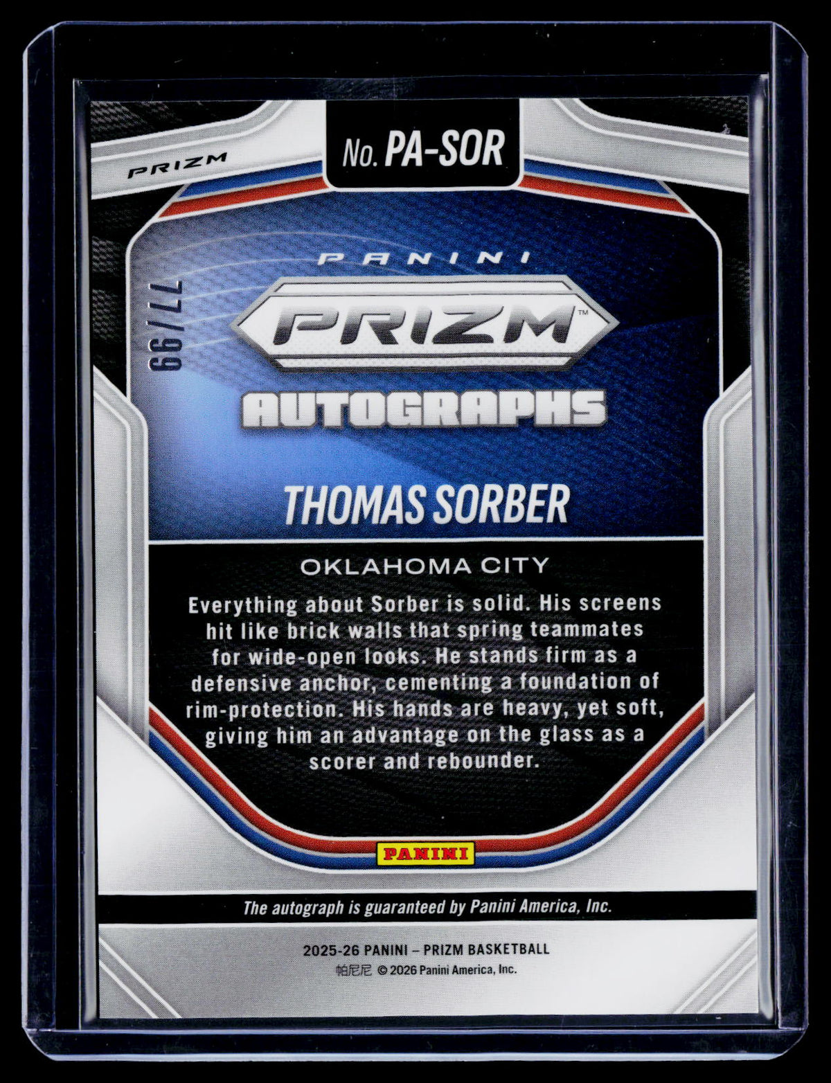 2025-26 Prizm Thomas Sorber Rookie White Lazer Auto 77/99 RC