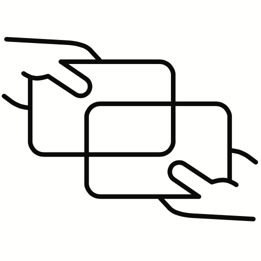 Illustration of hands exchanging cards on a white background