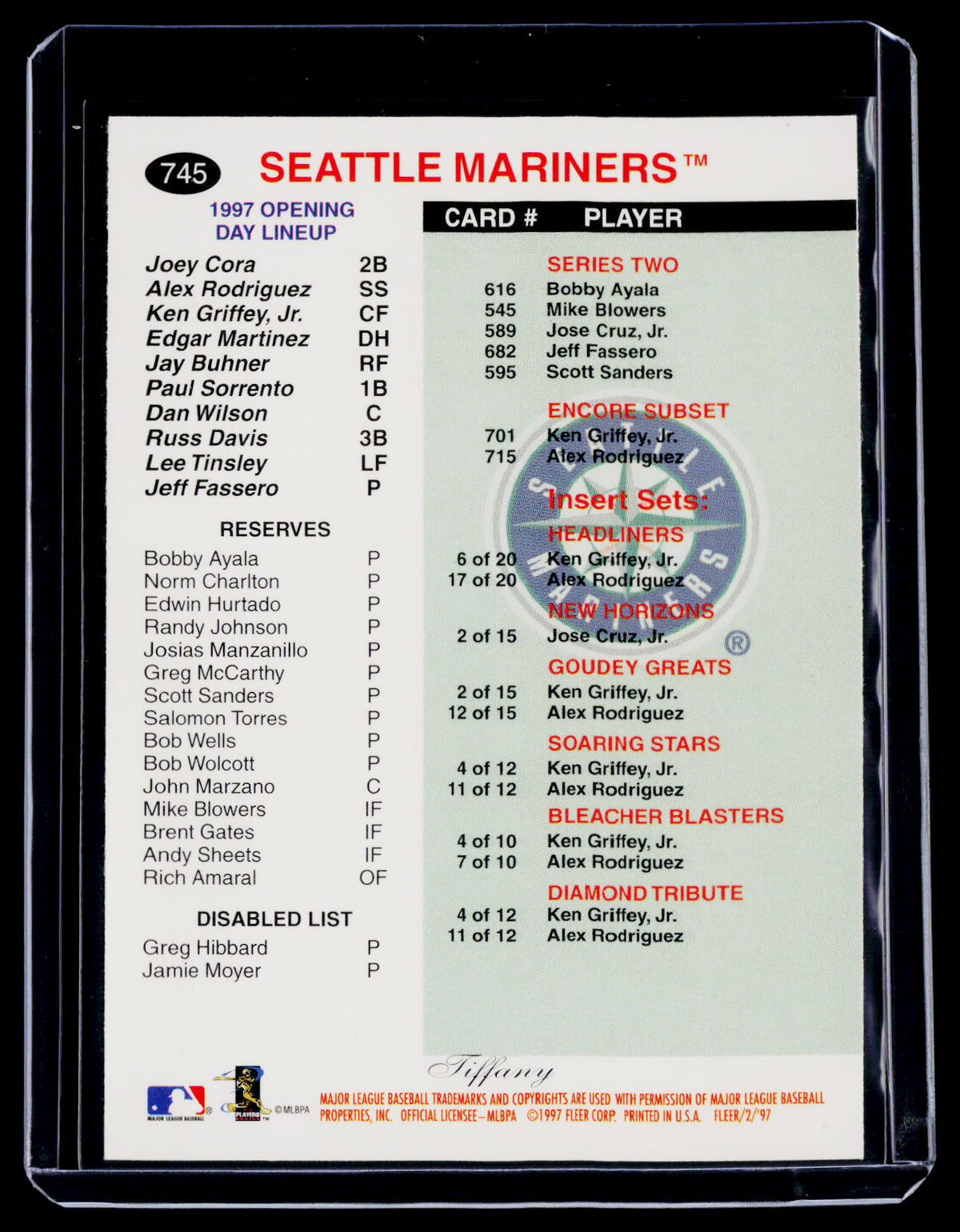 1997 Fleer Ken Griffey Jr. Team Checklist Tiffany