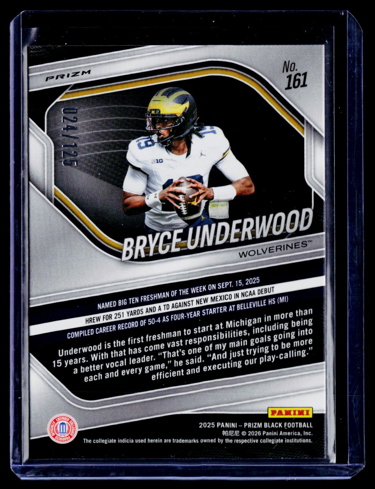 2025 Prizm Black Bryce Underwood Blue Cracked Ice 24/125