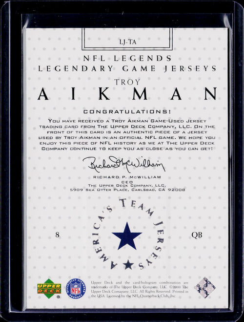 2000 Upper Deck Troy Aikman Legendary Jersey