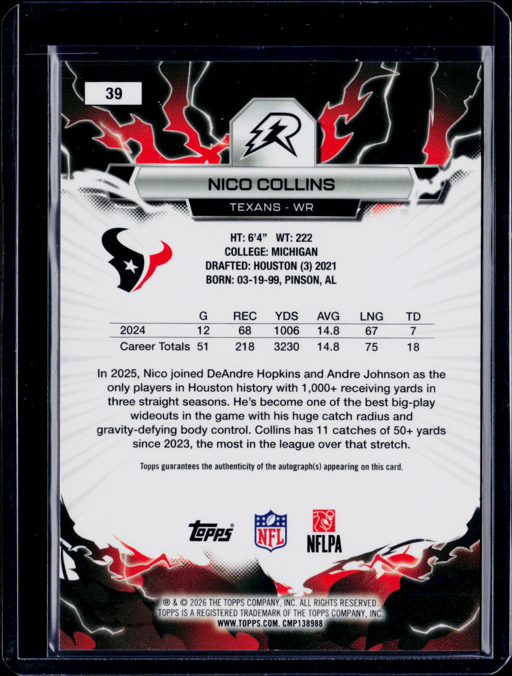 2025 Topps Resurgence Nico Collins Orange Auto /25