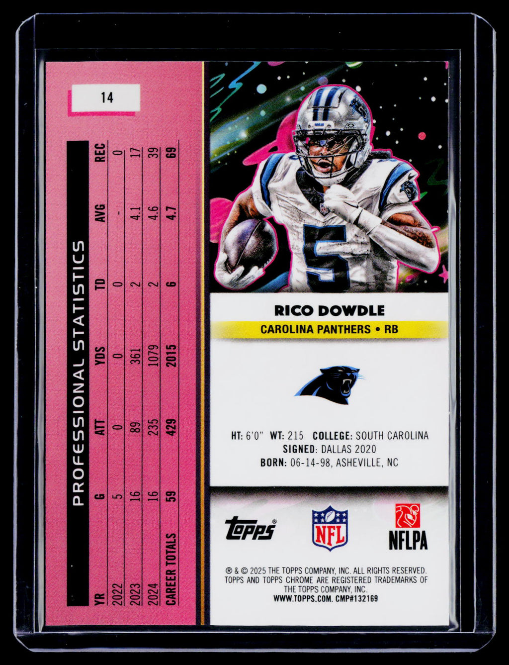 2025 Topps Chrome Cosmic Rico Dowdle Black Refractor 3/10