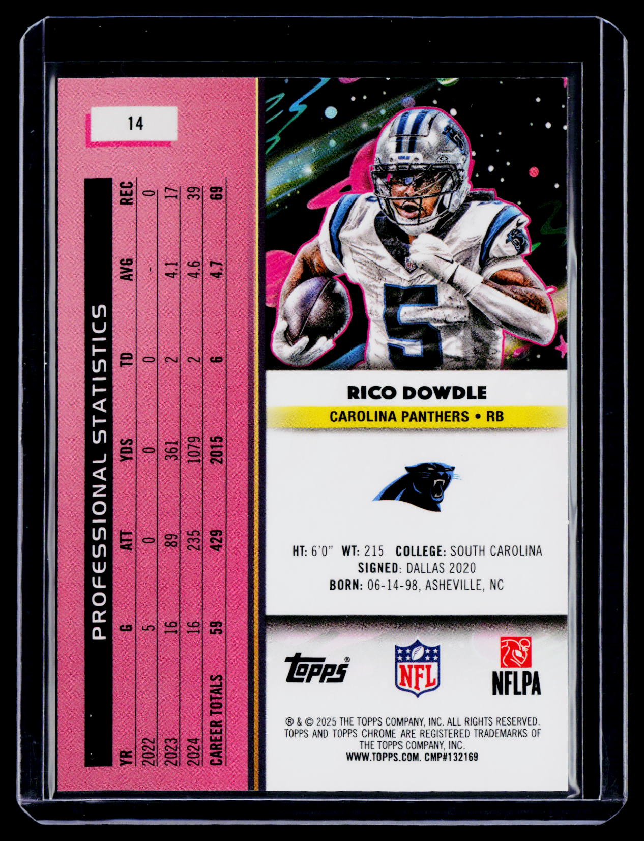2025 Topps Chrome Cosmic Rico Dowdle Black Refractor 3/10