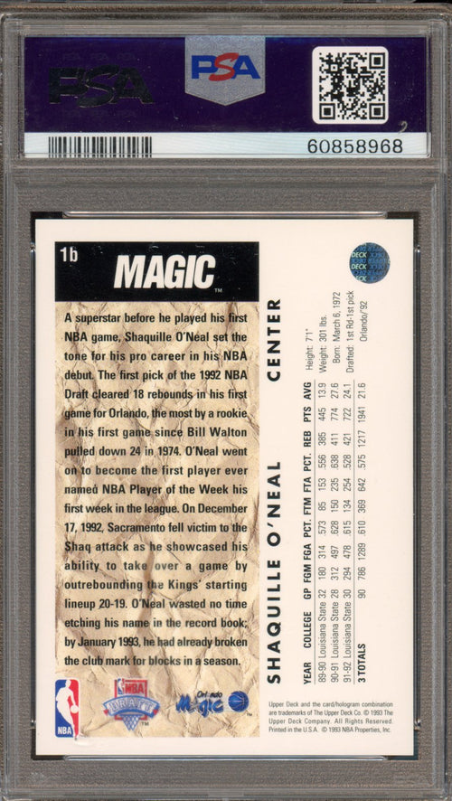 1992 Upper Deck Shaquille O'Neal Trade Card PSA 9