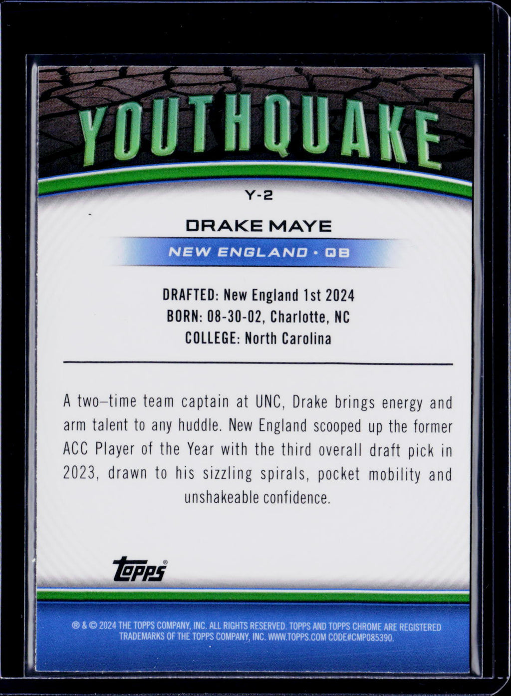 2025 Topps Chrome Drake Maye Youthquake Yellow 15/75 RC