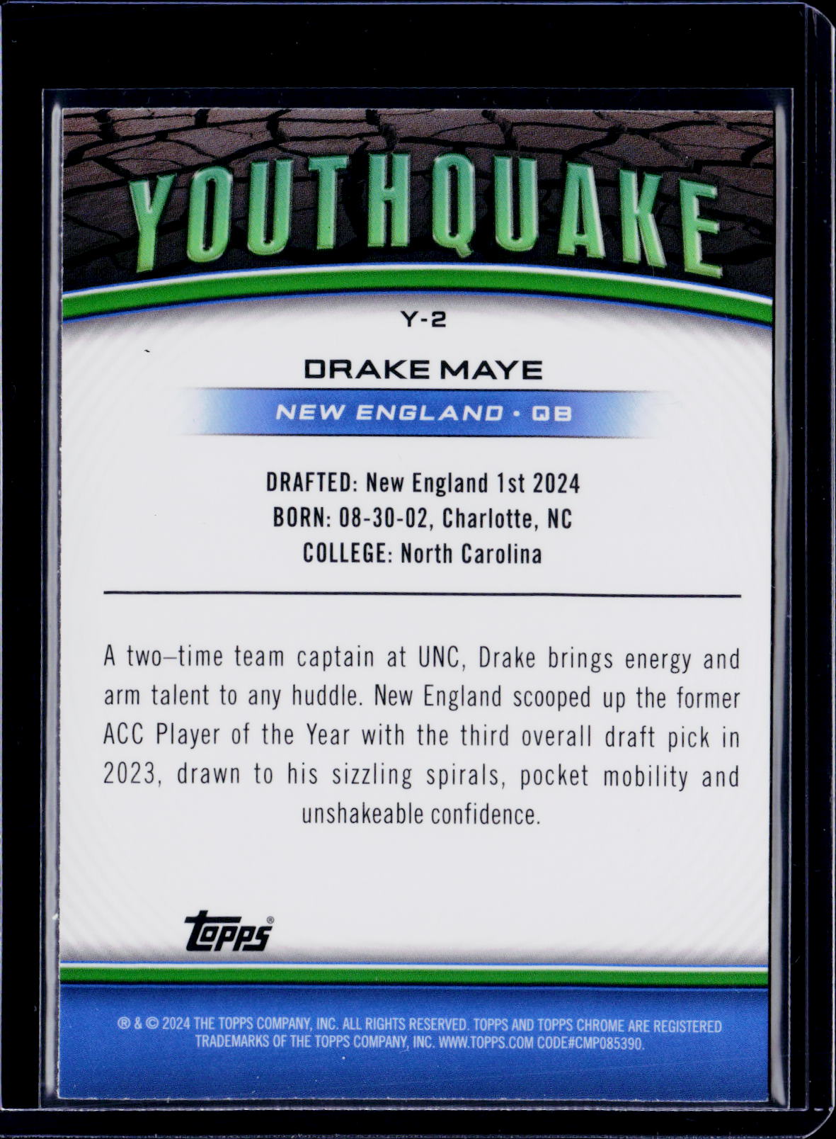 2025 Topps Chrome Drake Maye Youthquake Yellow 15/75 RC