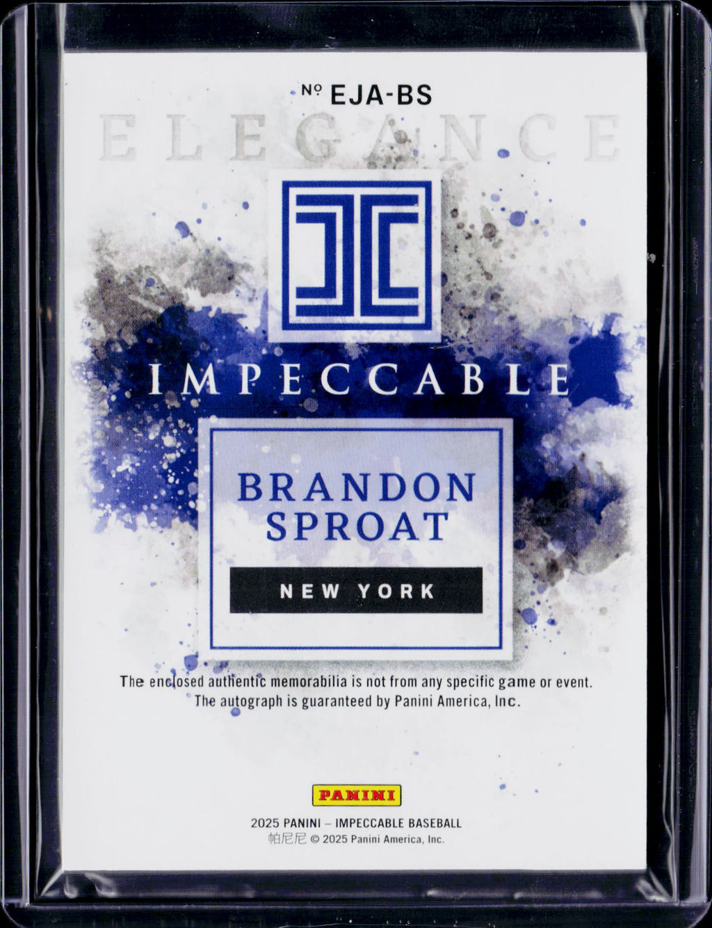 2025 Impeccable Baseball Brandon Sproat Elegance Patch Auto /99