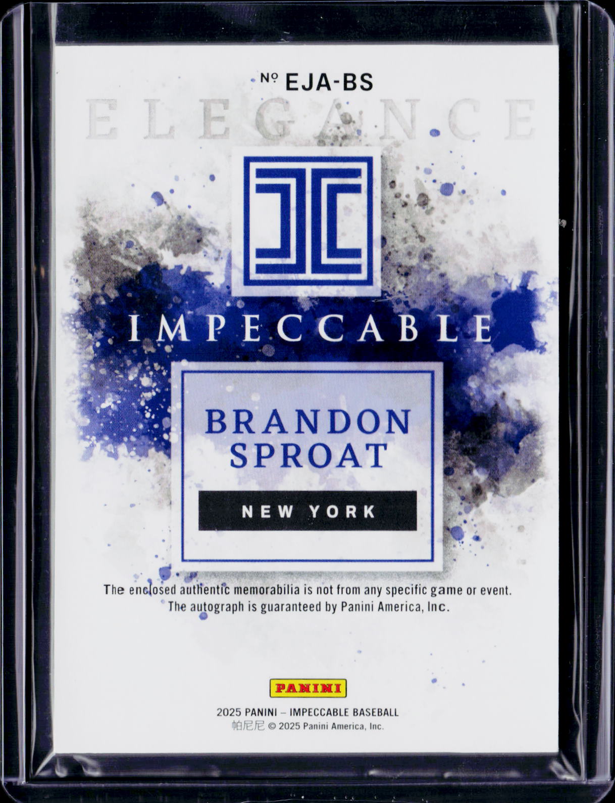 2025 Impeccable Baseball Brandon Sproat Elegance Patch Auto /99