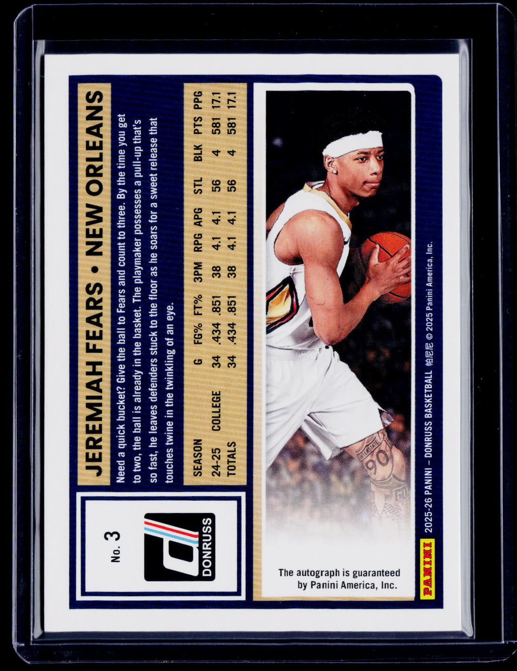 2025-26 Donruss Jeremiah Fears Rookie Auto 33/99 RC