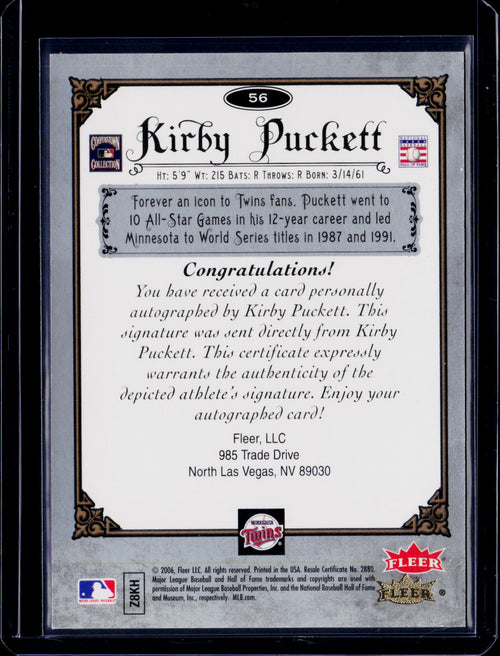 2006 Fleer Kirby Puckett Greats of the Game Auto