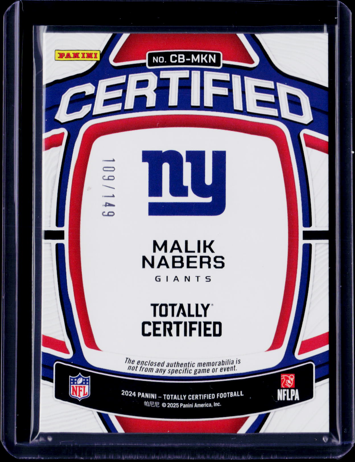 2025 Totally Certified Malik Nabers Certfied Ballers Patch 109/149