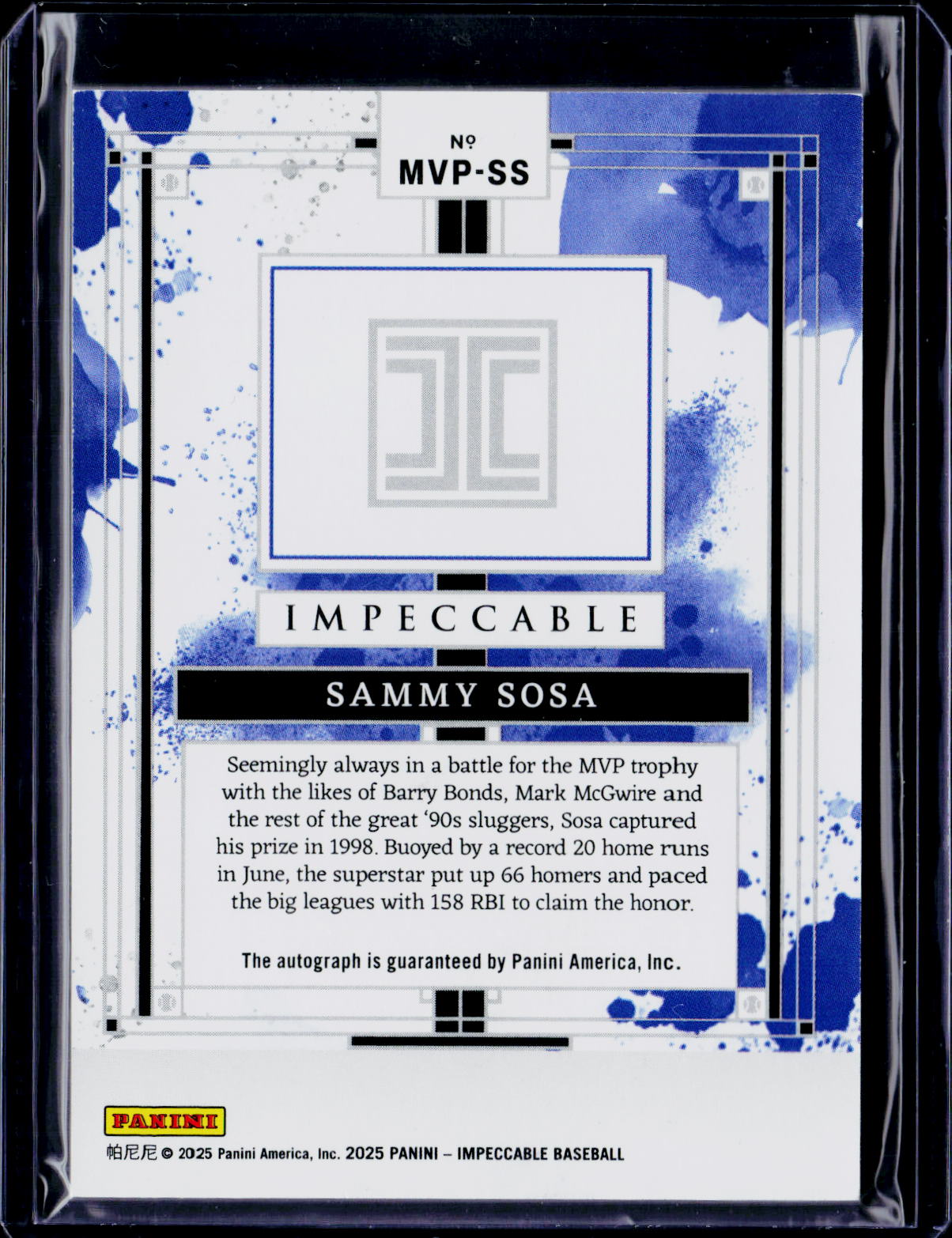 2025 Impeccable Baseball Sammy Sosa MVP Signatures /98