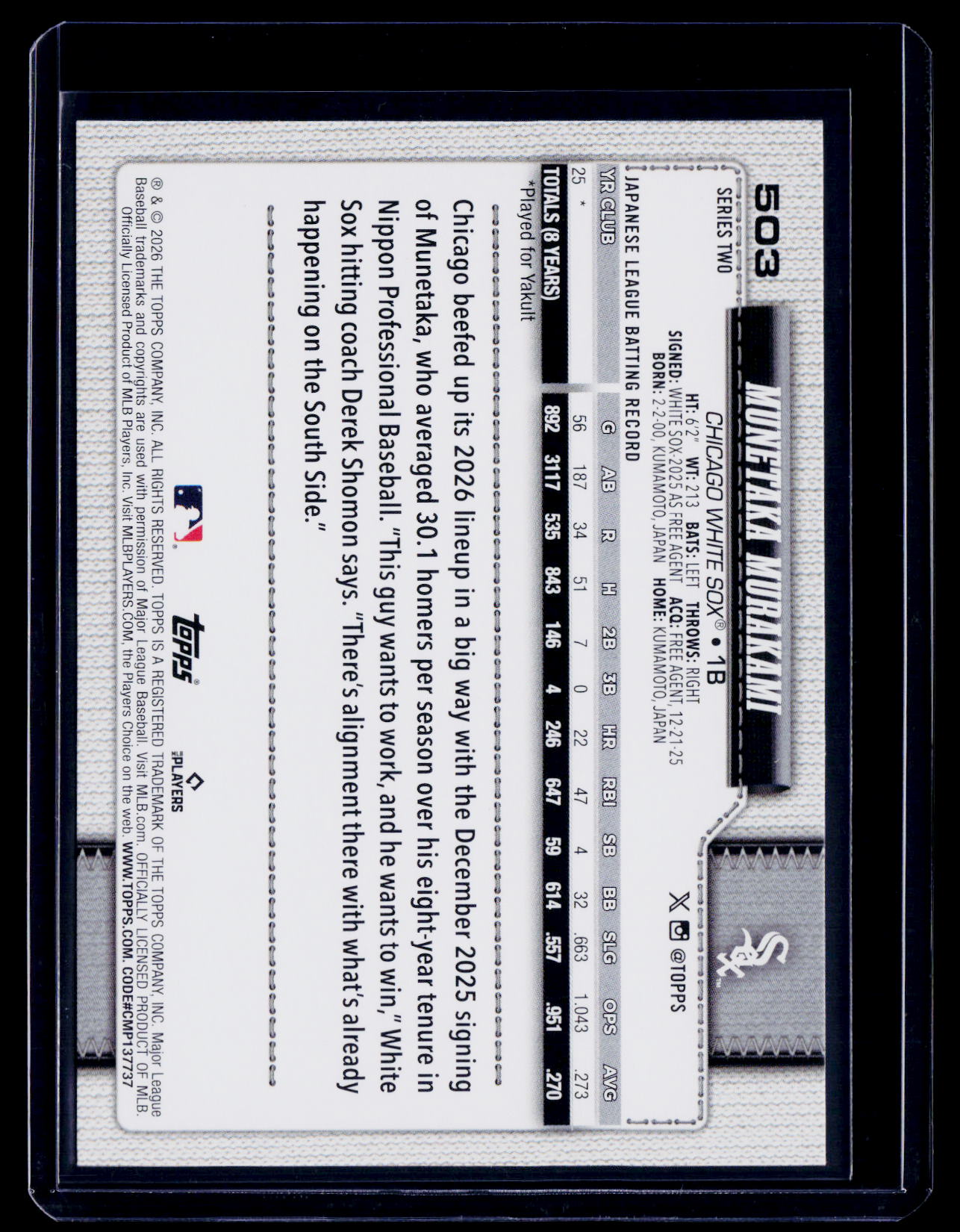 2026 Topps Series 1 Munetaka Murakami Rookie Team Border RC
