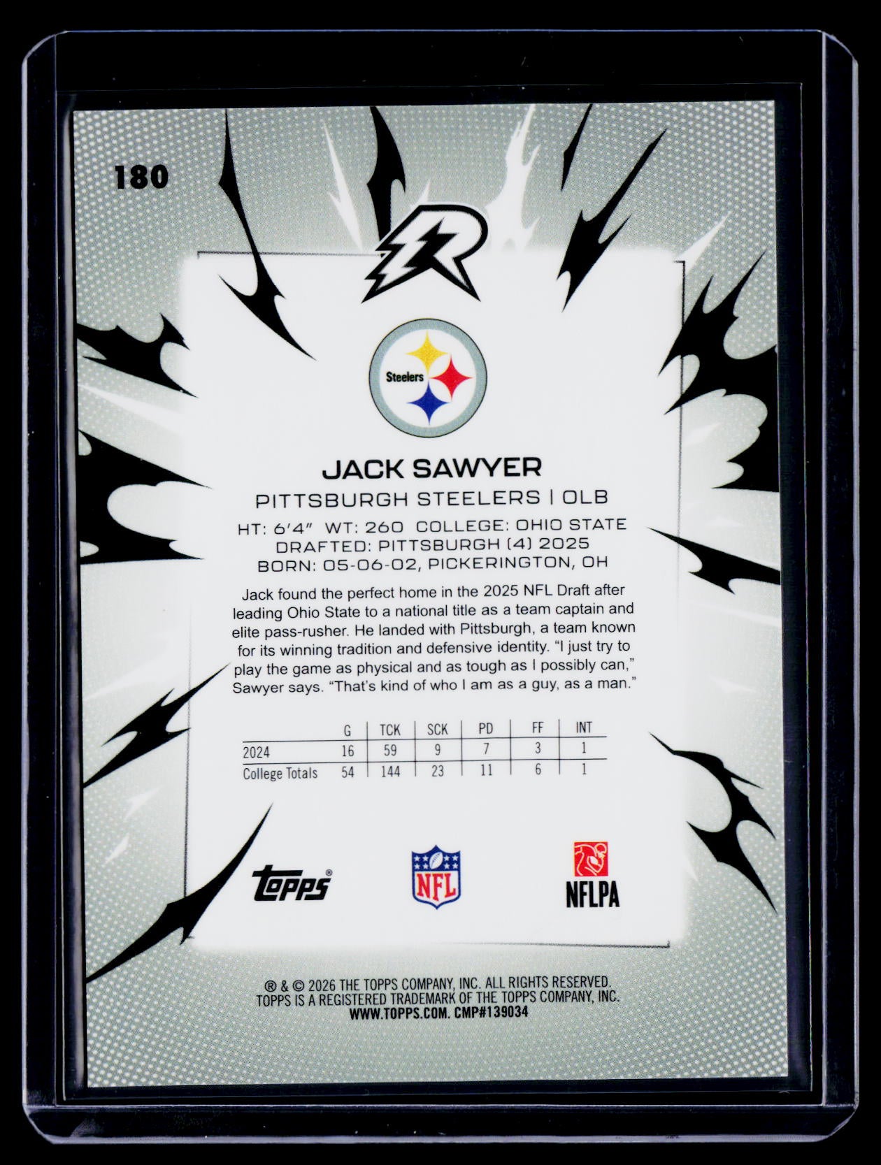 2025 Topps Resurgence Jack Sawyer Rookie Lime Green Power Surge 4/15 RC