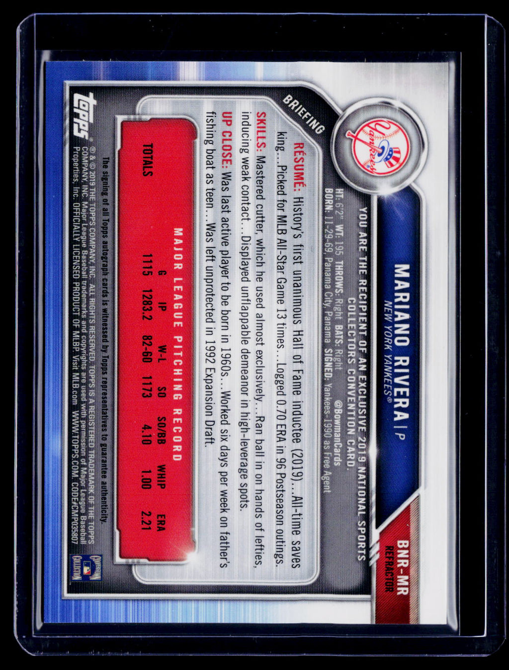2019 The National Bowman Chrome Mariano Rivera Black Auto 1/1