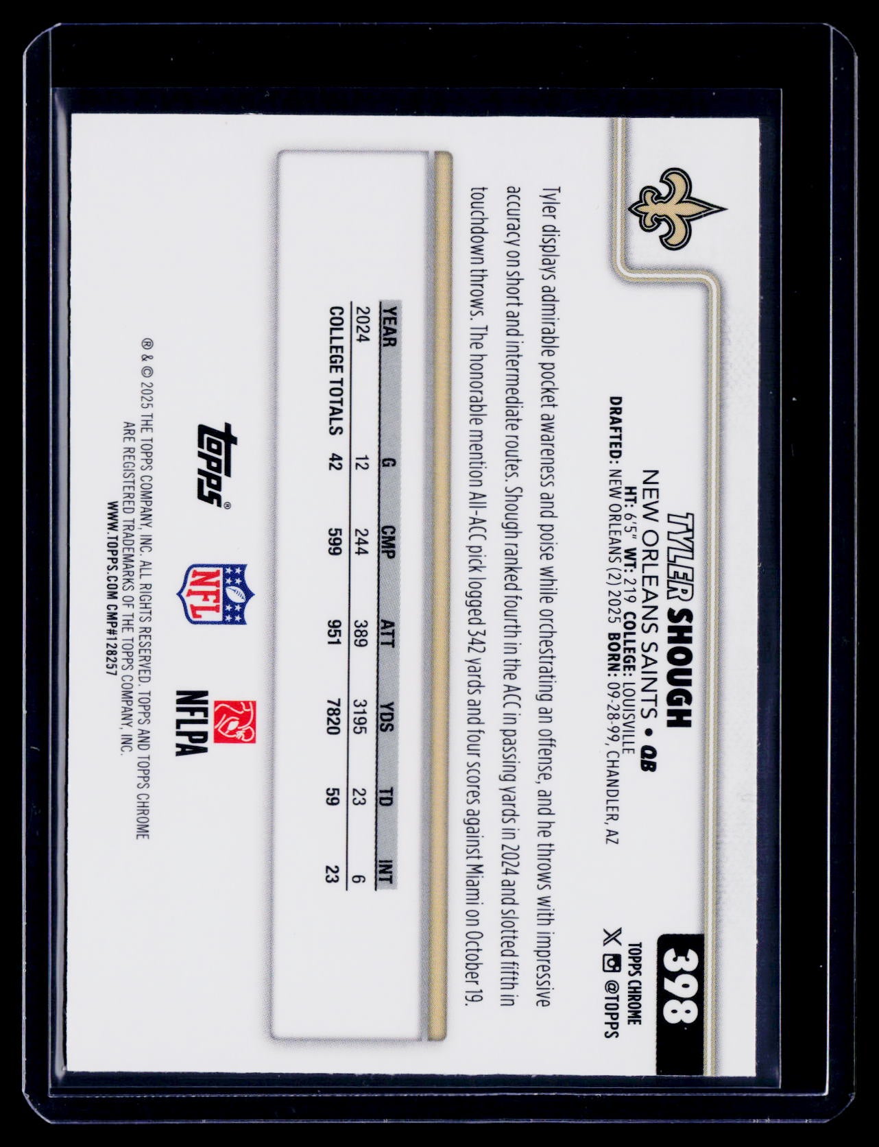 2025 Topps Chrome Tyler Shough Rookie Neon Pulse RC