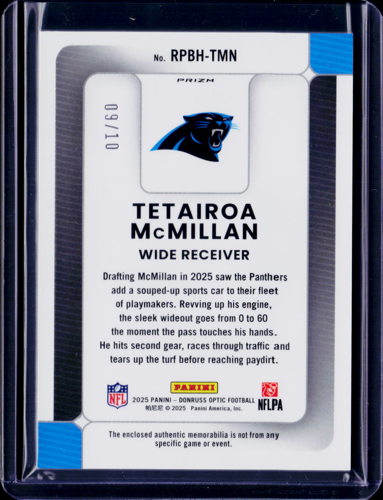 2025 Donruss Optic Tetairoa McMillan Rookie Phenom Phenom Gold Patch /10