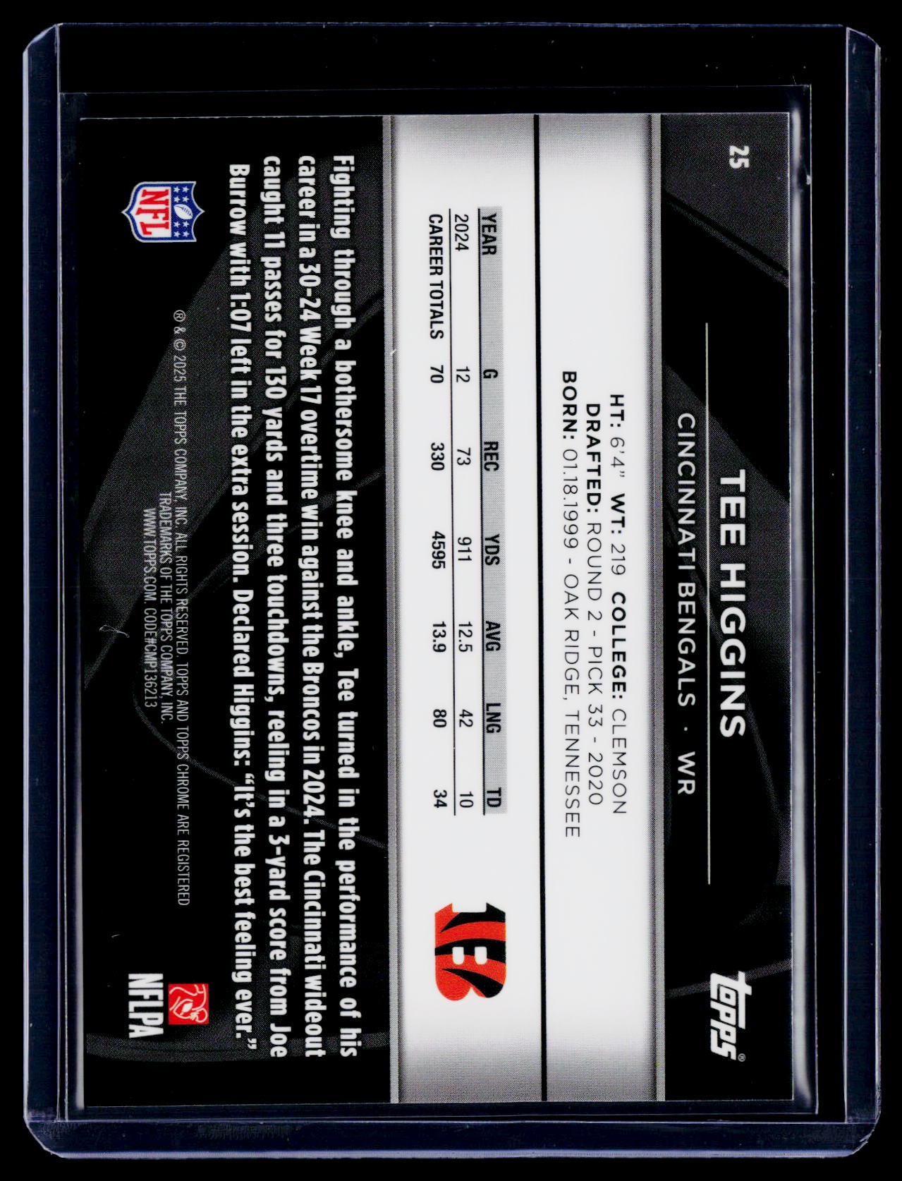2025 Topps Chrome Black Tee Higgins Green Refractor 89/99
