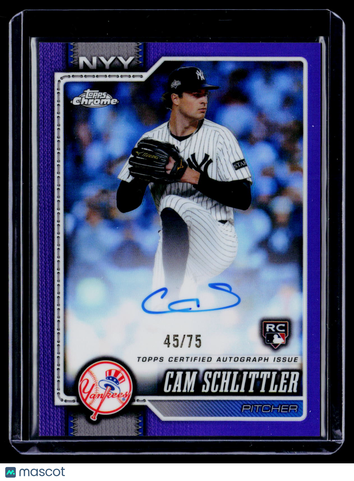 2026 Topps Chrome Cam Schlittler Rookie Purple Refractor Auto 45/75