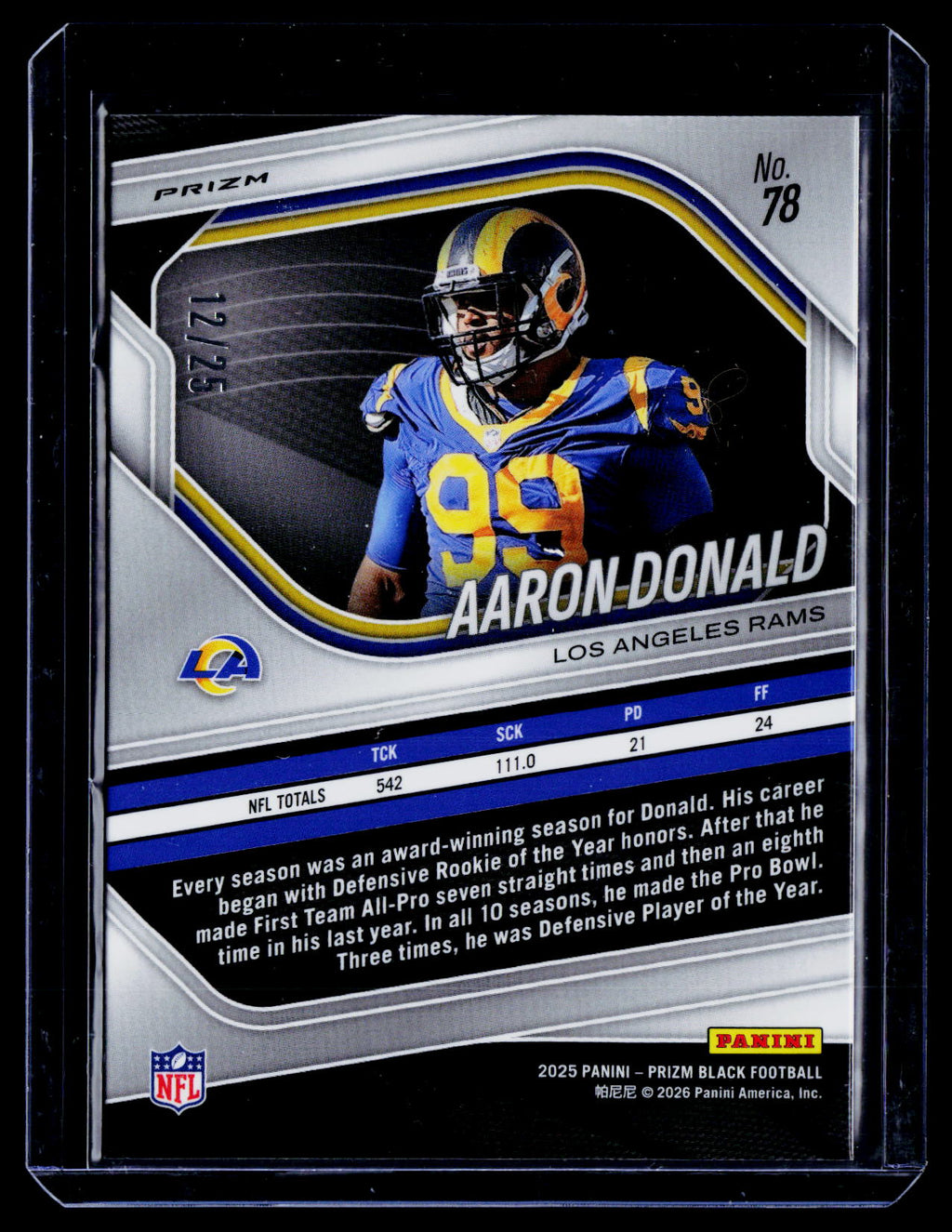 2025 Prizm Black Aaron Donald Mojo Refractor 12/25