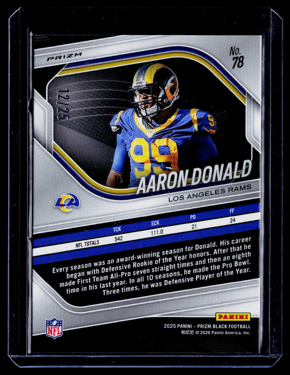 2025 Prizm Black Aaron Donald Mojo Refractor 12/25