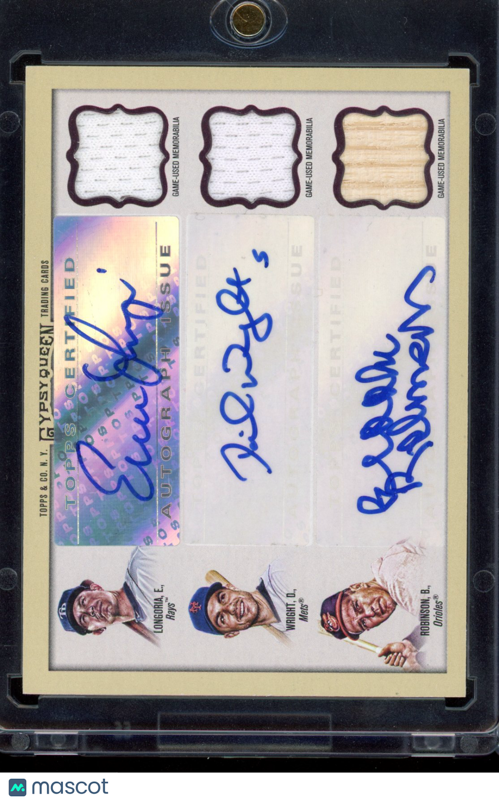 2011 Gypsy Queen Evan Longoria David Wright Brooks Robinson Triple Game Used Auto 03/10