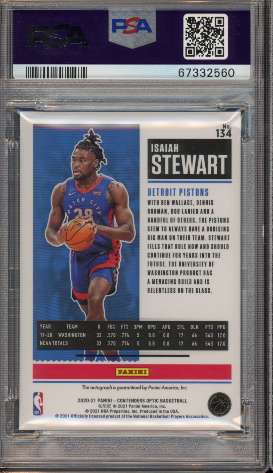 2020 Contenders Optic Isaiah Stewart Rookie Auto PSA 10 RC