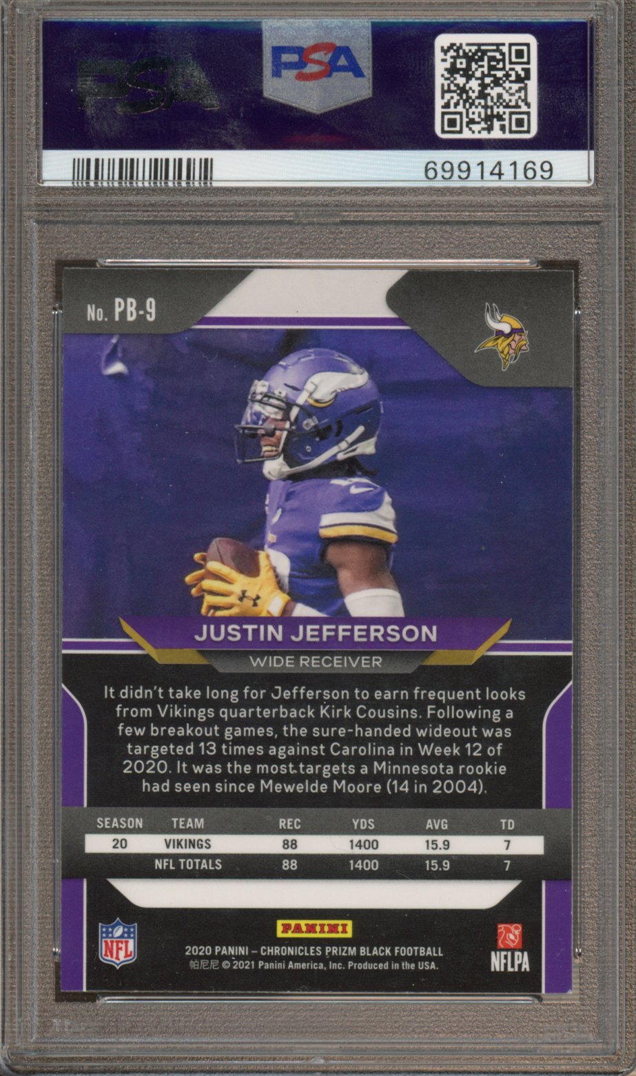 2020 Chronicles Justin Jefferson Prizm Black Rookie PSA 9 RC